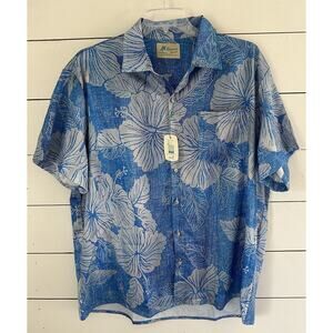 NEW Royaura Hawaiian Blue Floral Mens Button Shirt Short Sleeve 3XL NWT